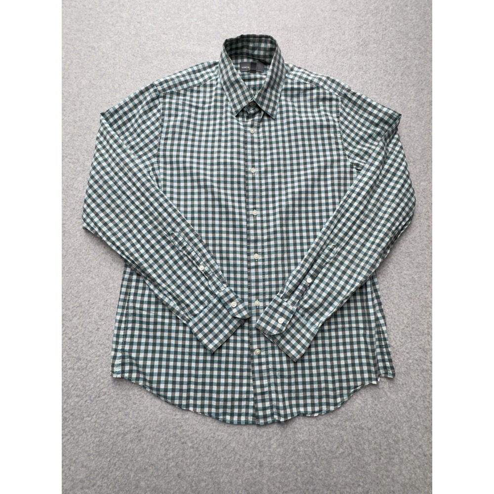Vince Shirt Mens Medium Green Check Gingham Long Sleeve Button Cotton Casual